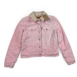 Levis Womens Pink Corduroy Sherpa Lined Original Trucker Jacket Small NEW NWT